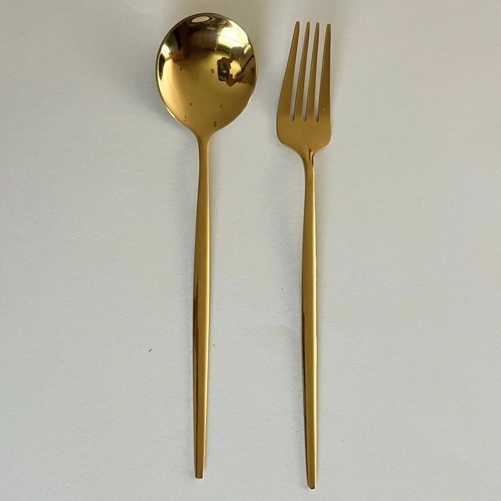 NIB stainless steel cutlery set, gold tone 18-10 stainless
